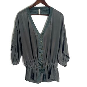 Chelsea Flower Asymmetrical Drape Open Back Silk Top Blouse